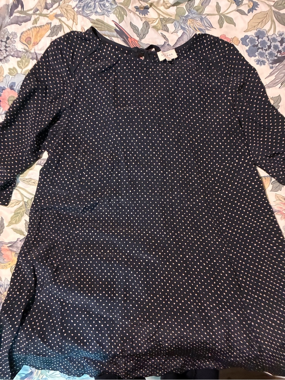 Sézane Navy Long-Sleeve Polka Dot Dress with Pink Dots